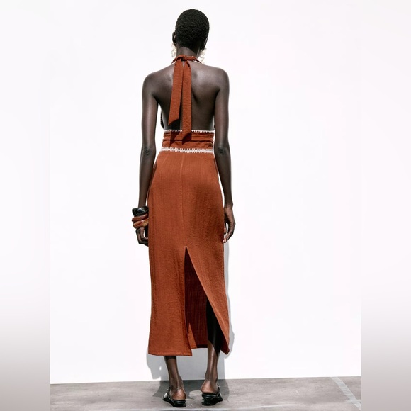 Zara Terracotta Embroidered Midi Dress - Picture 12 of 15